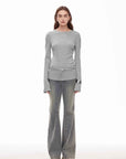 “Denimism”Fashionable Heavy Industry Washed Three - dimensional Versatile Slimming Slightly Flared Denim Trousers - variant_title