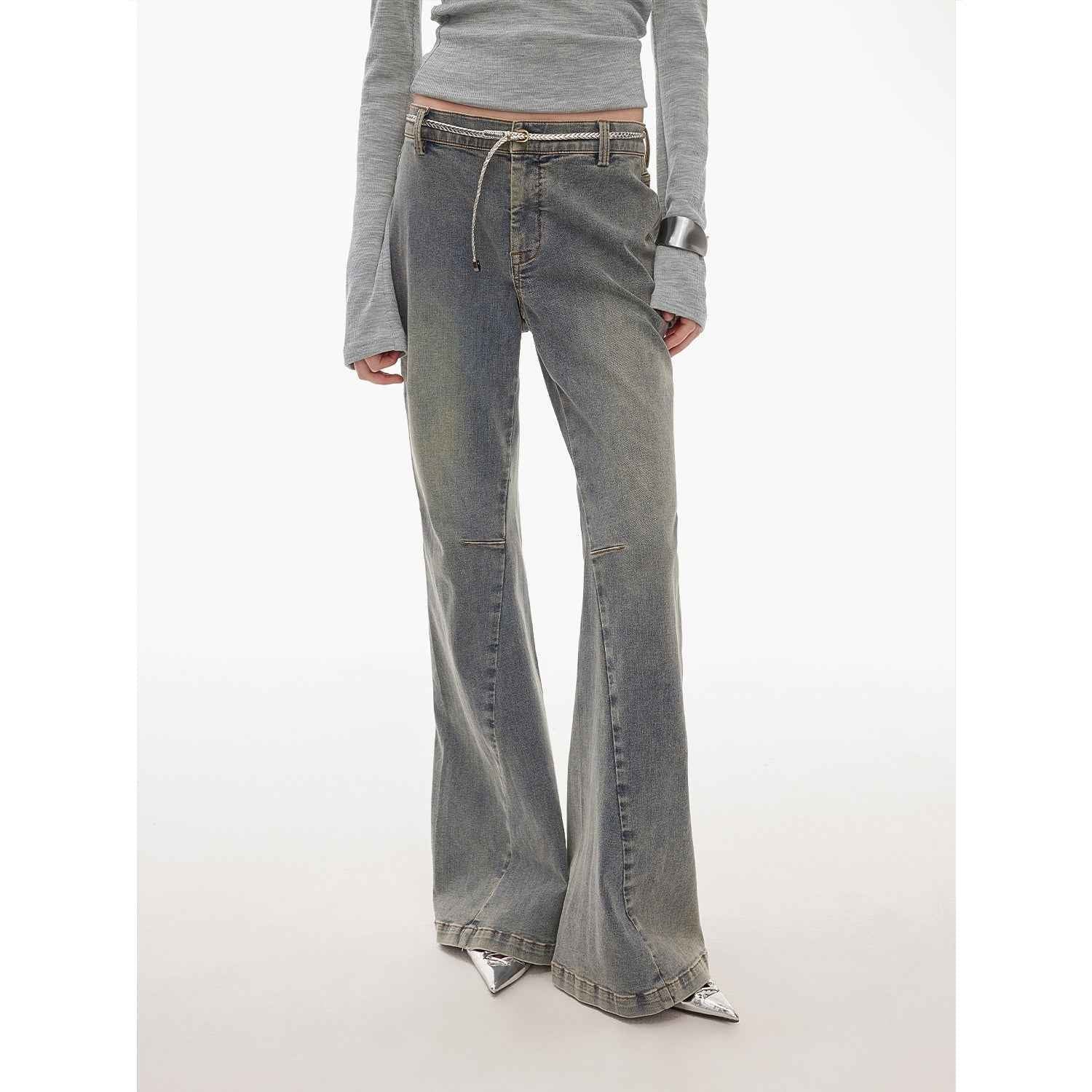 “Denimism”Fashionable Heavy Industry Washed Three - dimensional Versatile Slimming Slightly Flared Denim Trousers - variant_title