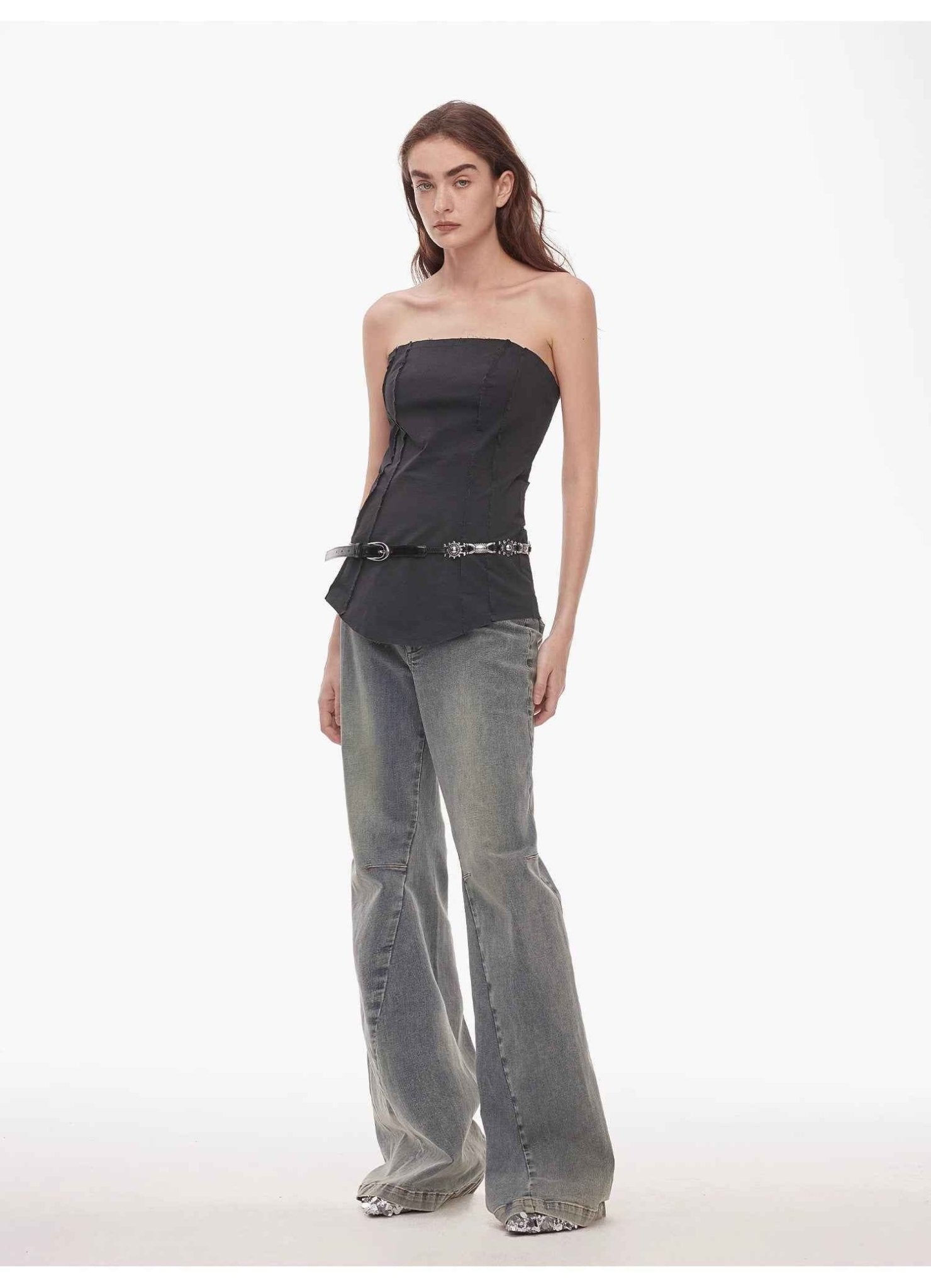 “Denimism”Fashionable Heavy Industry Washed Three - dimensional Versatile Slimming Slightly Flared Denim Trousers - variant_title