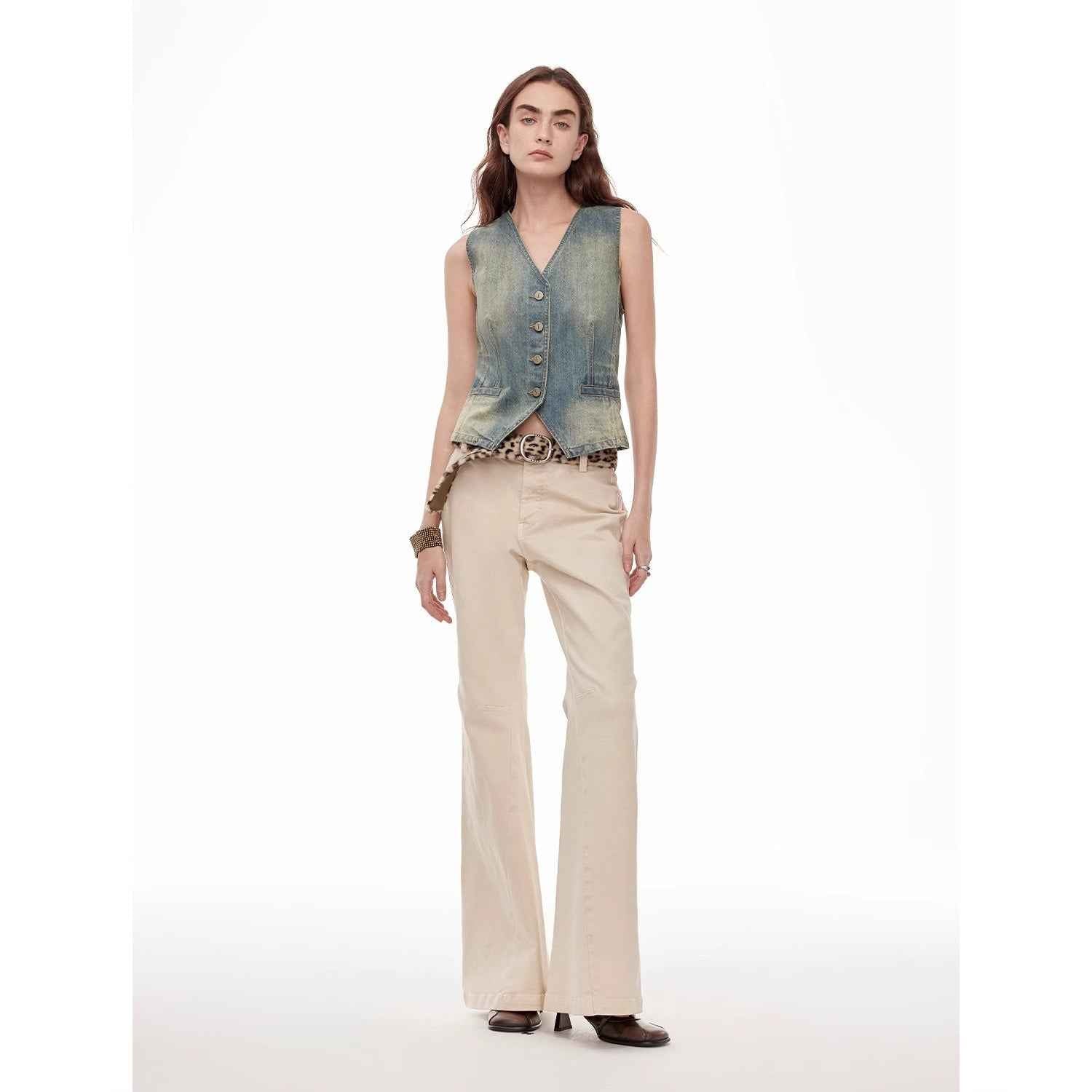 “Denimism”Fashionable Heavy Industry Washed Three - dimensional Versatile Slimming Slightly Flared Denim Trousers - variant_title