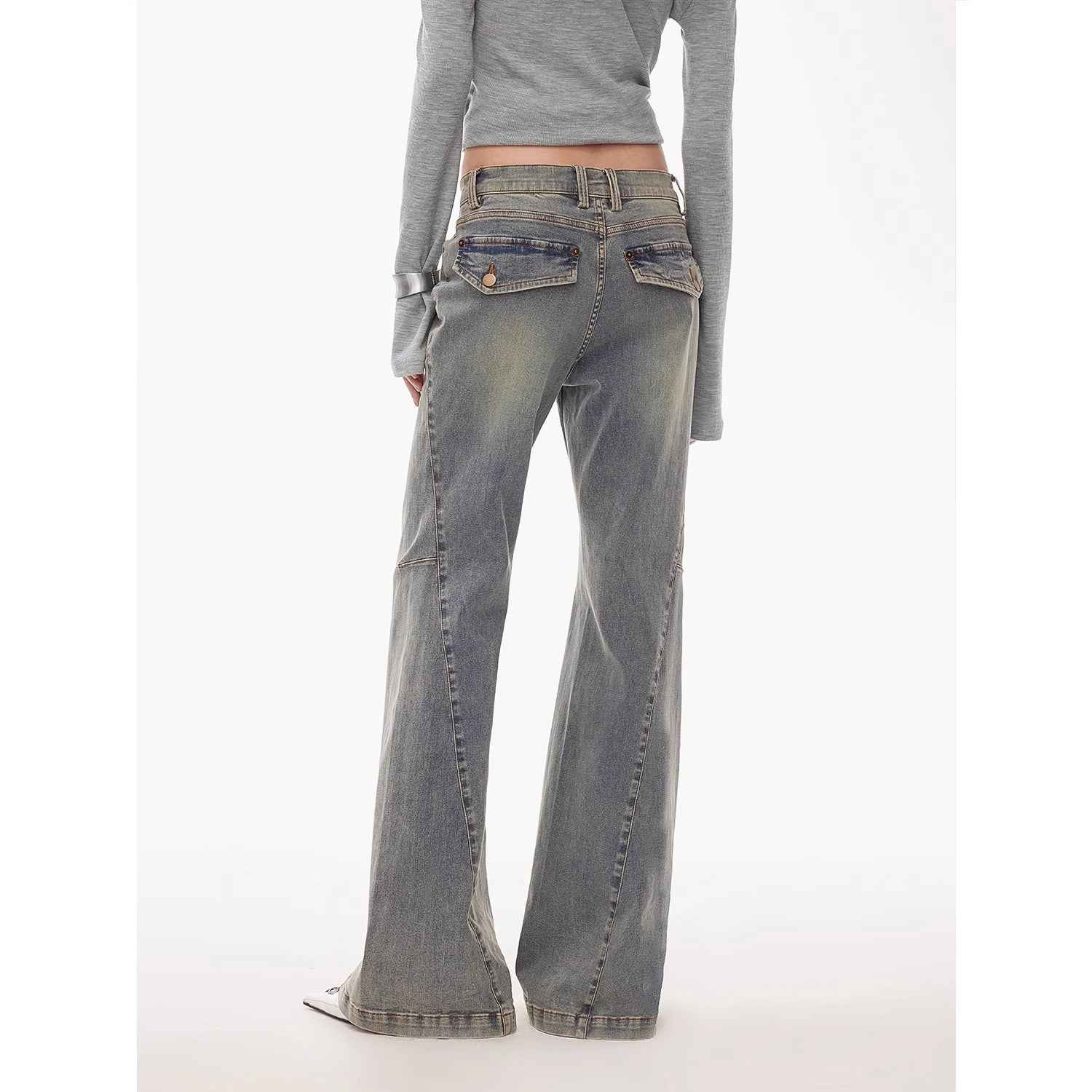 “Denimism”Fashionable Heavy Industry Washed Three - dimensional Versatile Slimming Slightly Flared Denim Trousers - variant_title