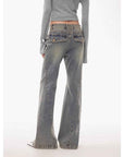 “Denimism”Fashionable Heavy Industry Washed Three - dimensional Versatile Slimming Slightly Flared Denim Trousers - variant_title