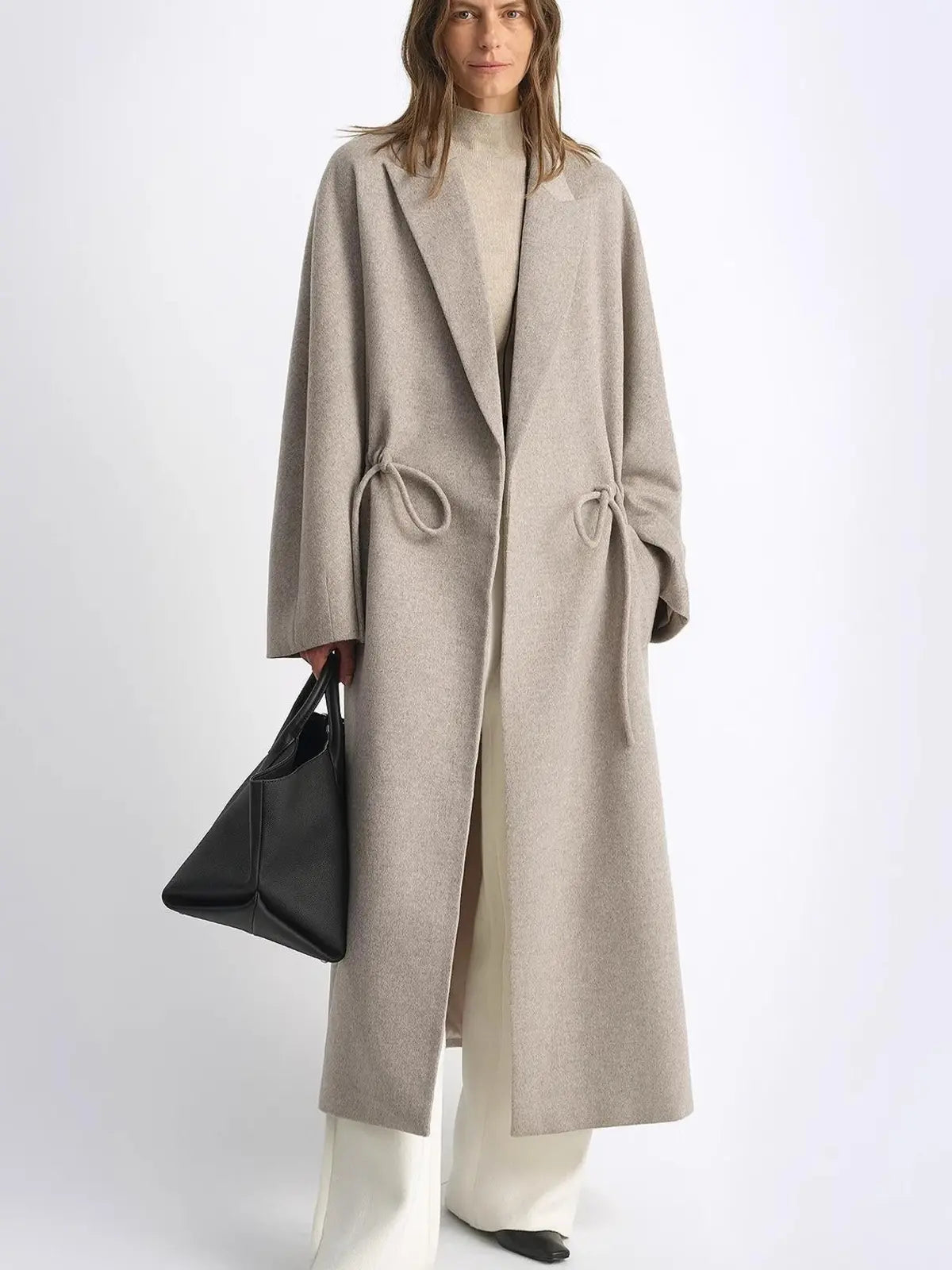 Desert Heart peaked-lapel drawstring mid-length wool coat product image 02