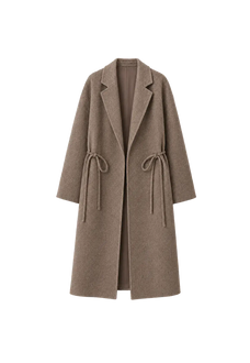 Desert Heart peaked-lapel drawstring mid-length wool coat product image 03