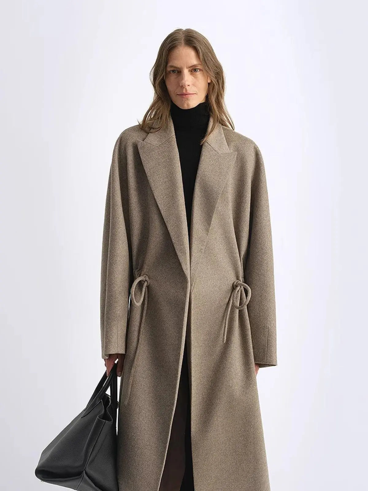 Desert Heart peaked-lapel drawstring mid-length wool coat product image 04