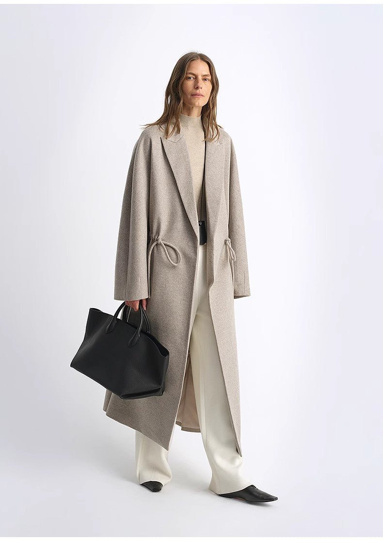 "Desert Heart"women's original color wool peaked lapel drawstring mid - length wool coat - variant_title