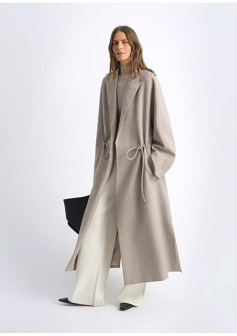 "Desert Heart"women's original color wool peaked lapel drawstring mid - length wool coat - variant_title