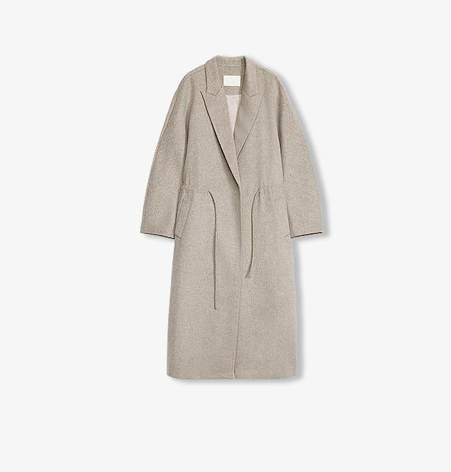 "Desert Heart"women's original color wool peaked lapel drawstring mid - length wool coat - variant_title