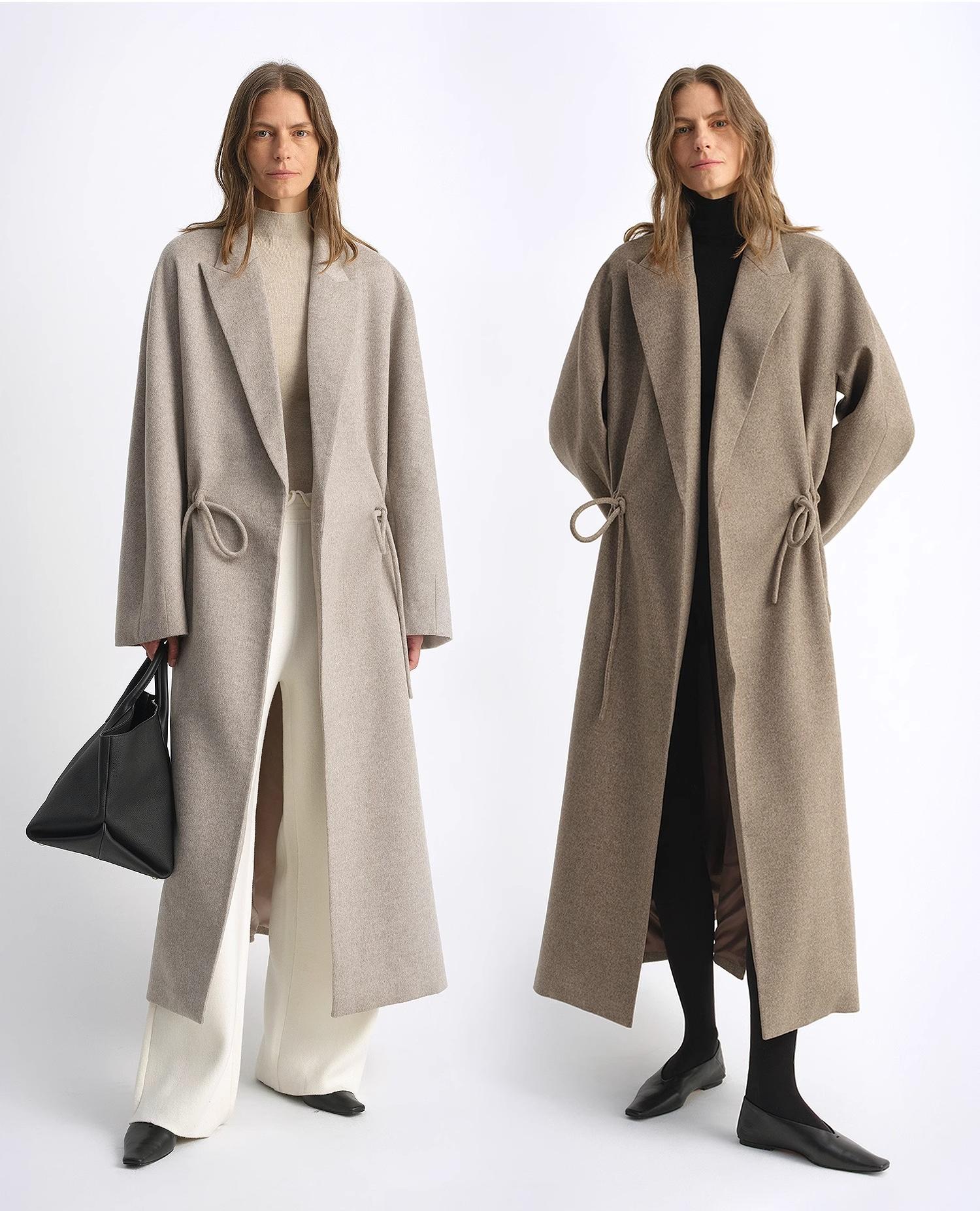 "Desert Heart"women's original color wool peaked lapel drawstring mid - length wool coat - variant_title