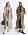 "Desert Heart"women's original color wool peaked lapel drawstring mid - length wool coat - variant_title