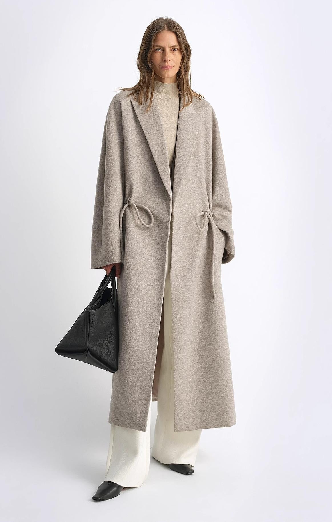 "Desert Heart"women's original color wool peaked lapel drawstring mid - length wool coat - variant_title
