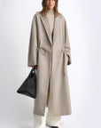 "Desert Heart"women's original color wool peaked lapel drawstring mid - length wool coat - variant_title