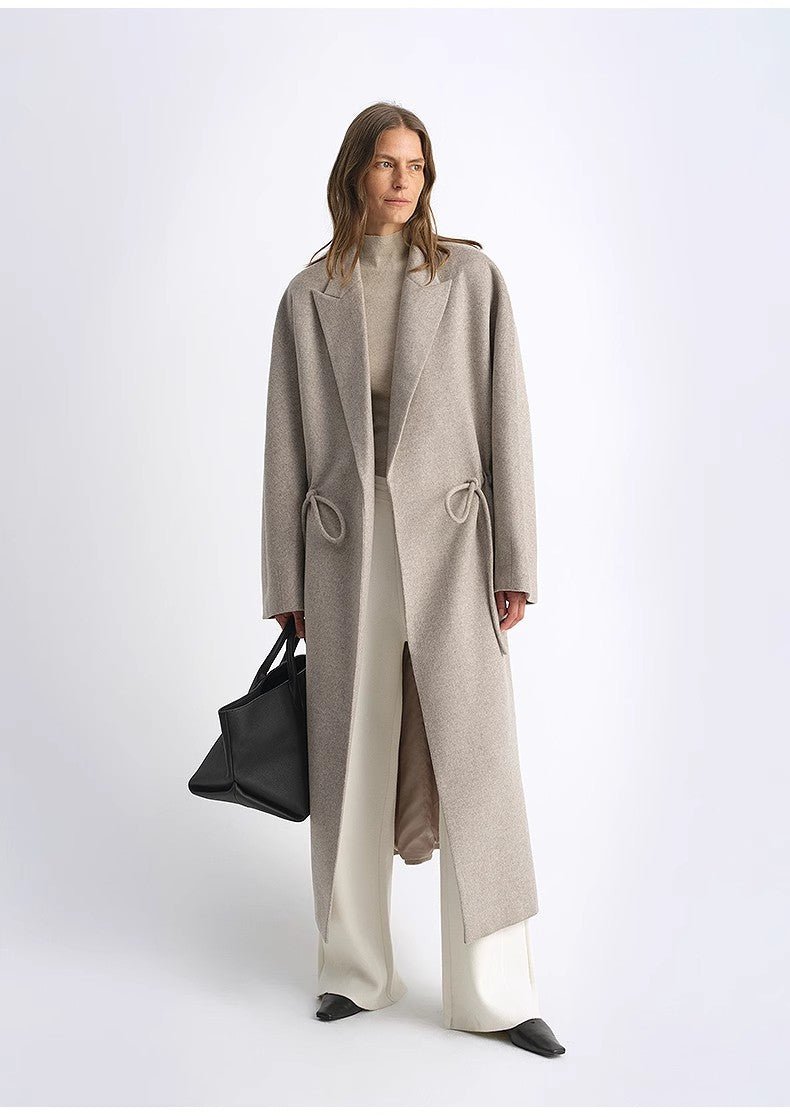 "Desert Heart"women's original color wool peaked lapel drawstring mid - length wool coat - variant_title