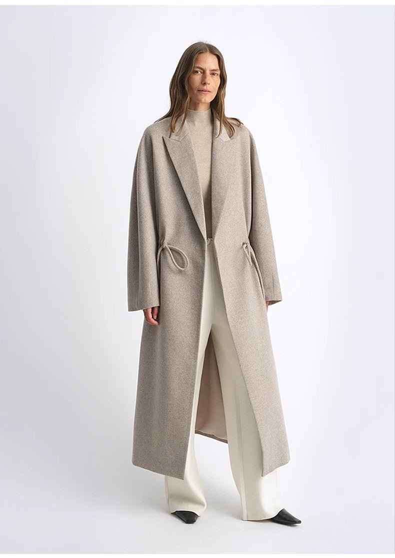 "Desert Heart"women's original color wool peaked lapel drawstring mid - length wool coat - variant_title