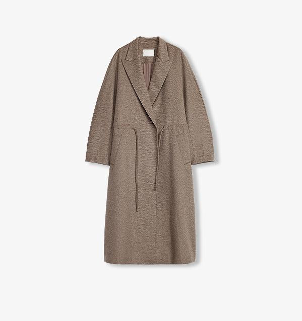 "Desert Heart"women's original color wool peaked lapel drawstring mid - length wool coat - variant_title