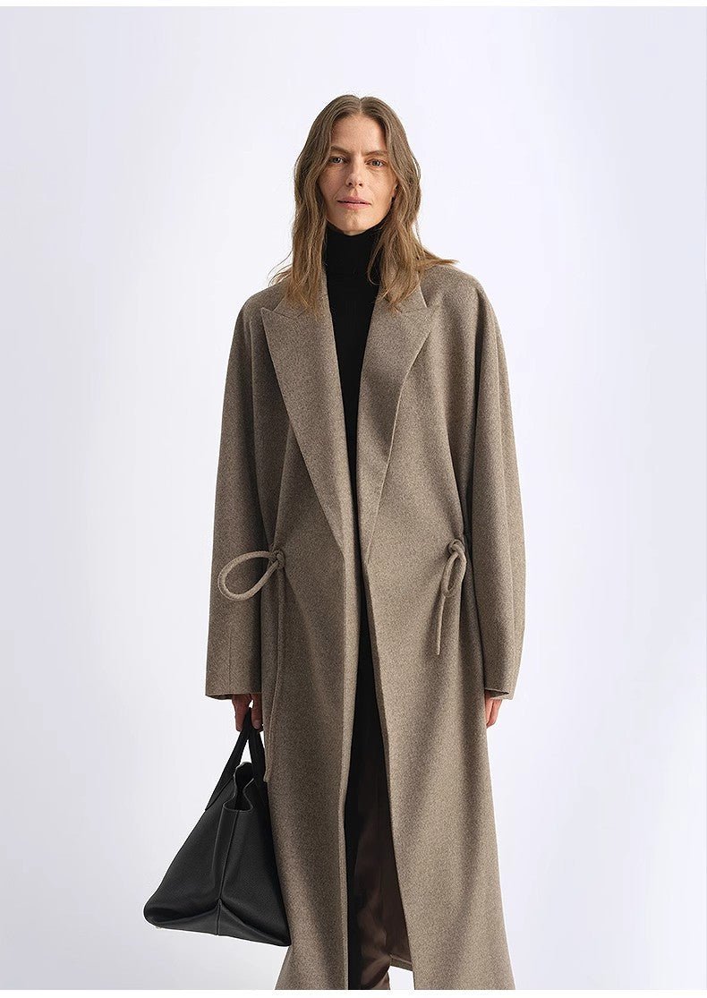 "Desert Heart"women's original color wool peaked lapel drawstring mid - length wool coat - variant_title