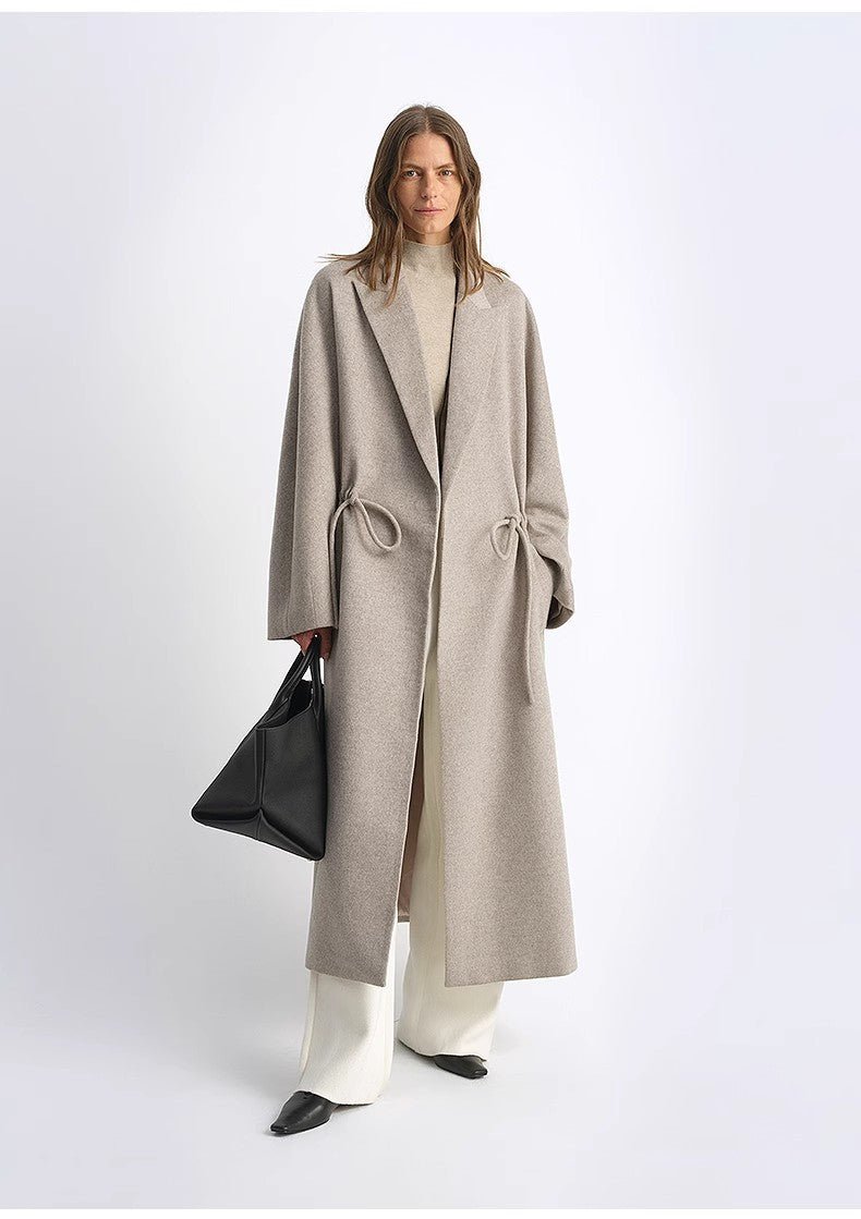 "Desert Heart"women's original color wool peaked lapel drawstring mid - length wool coat - variant_title