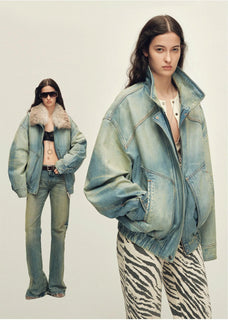 Firelady Fur Women's Denim Parka with SAGAFURS Fox Fur Collar "Warm Mist Glass"