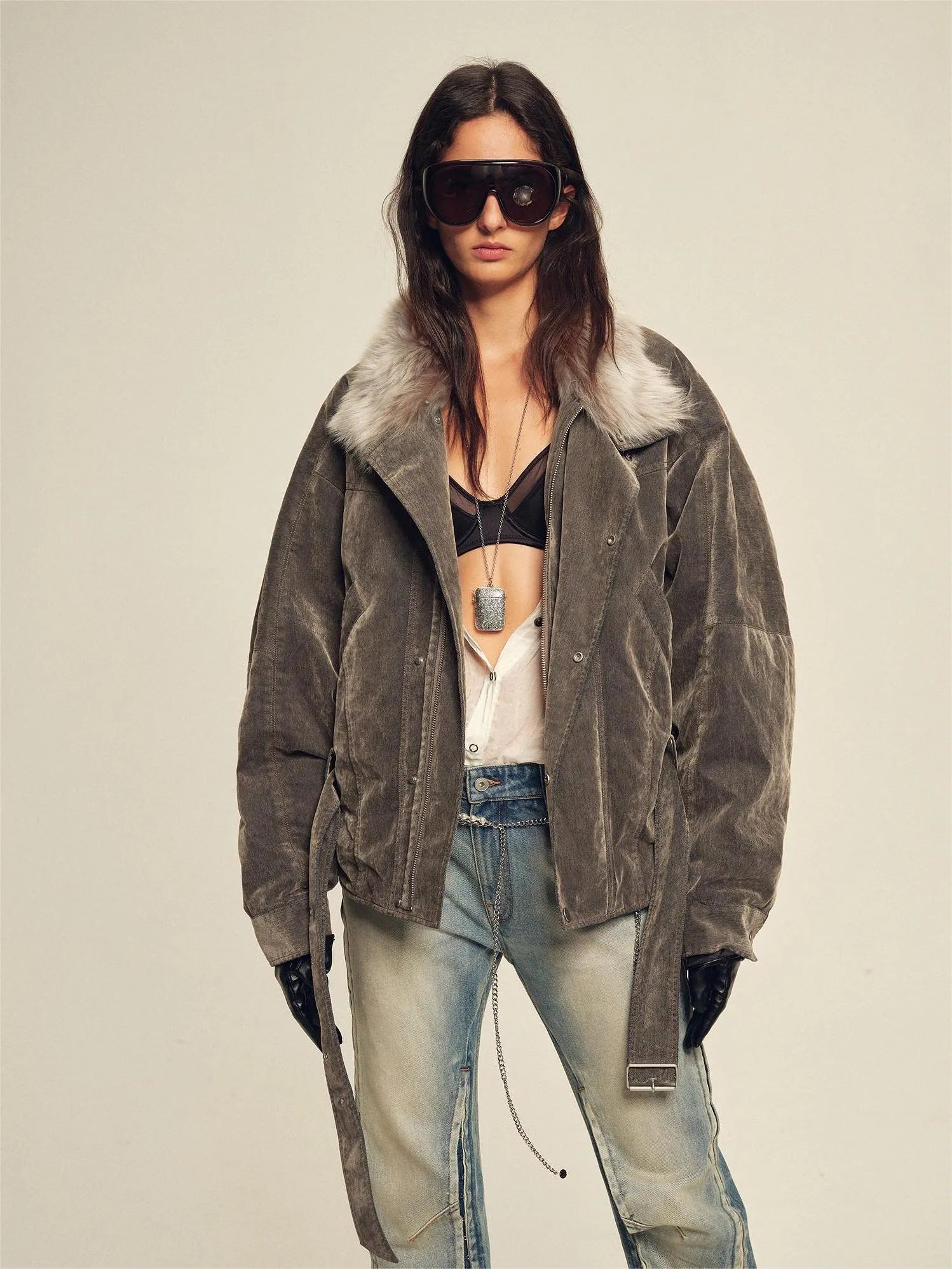 Firelady Fur Women's Goose Down Parka Coat with Detachable Toscana Shearling Fur Collar“Modern Traveler”