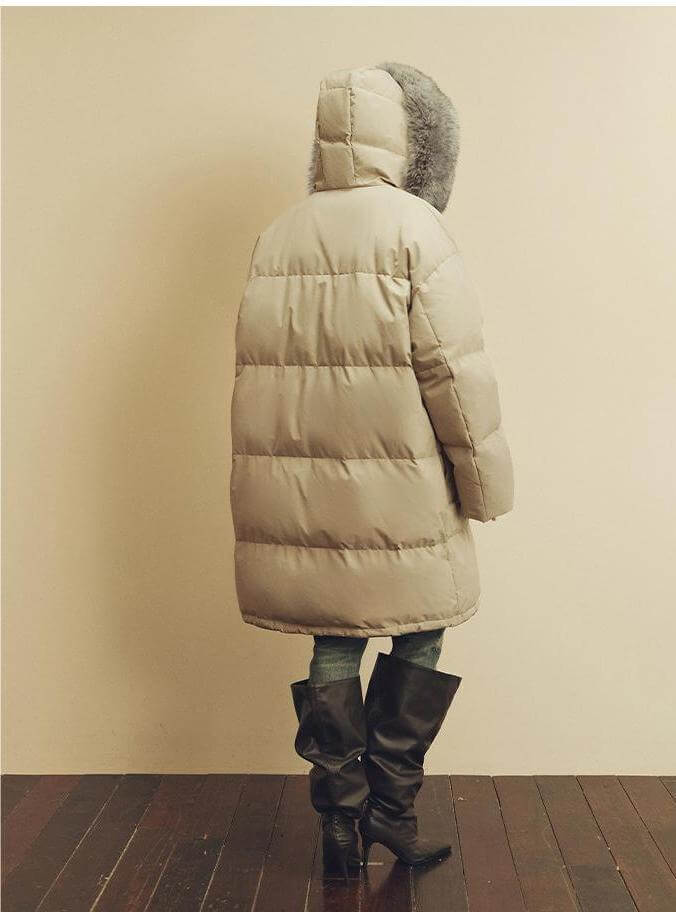 Firelady Fur Women's Down Parka with Detachable Fox Fur Collar
