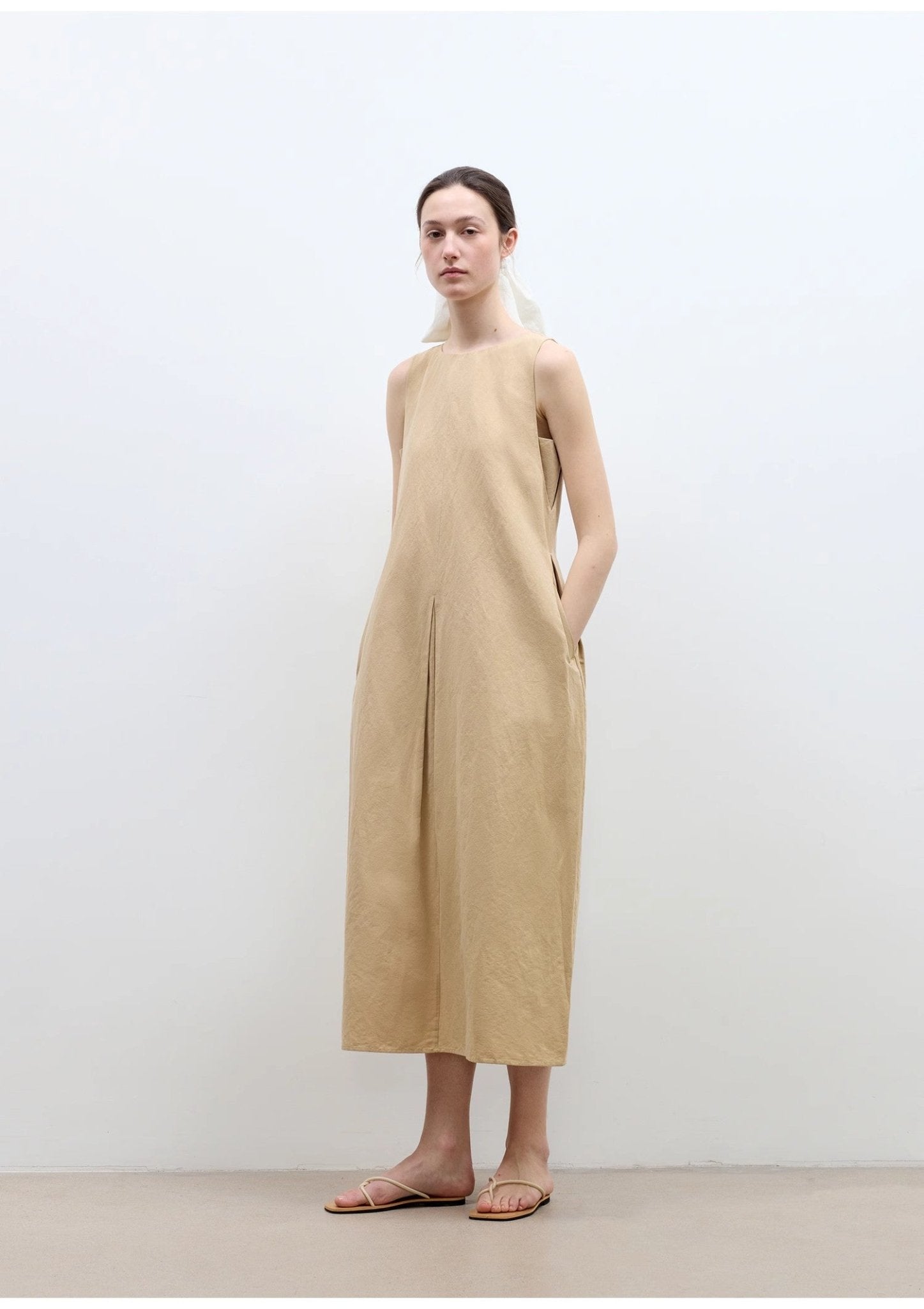 "Deyanuo" hemp three - dimensional hourglass sleeveless round neck loose slim dress for women - variant_title
