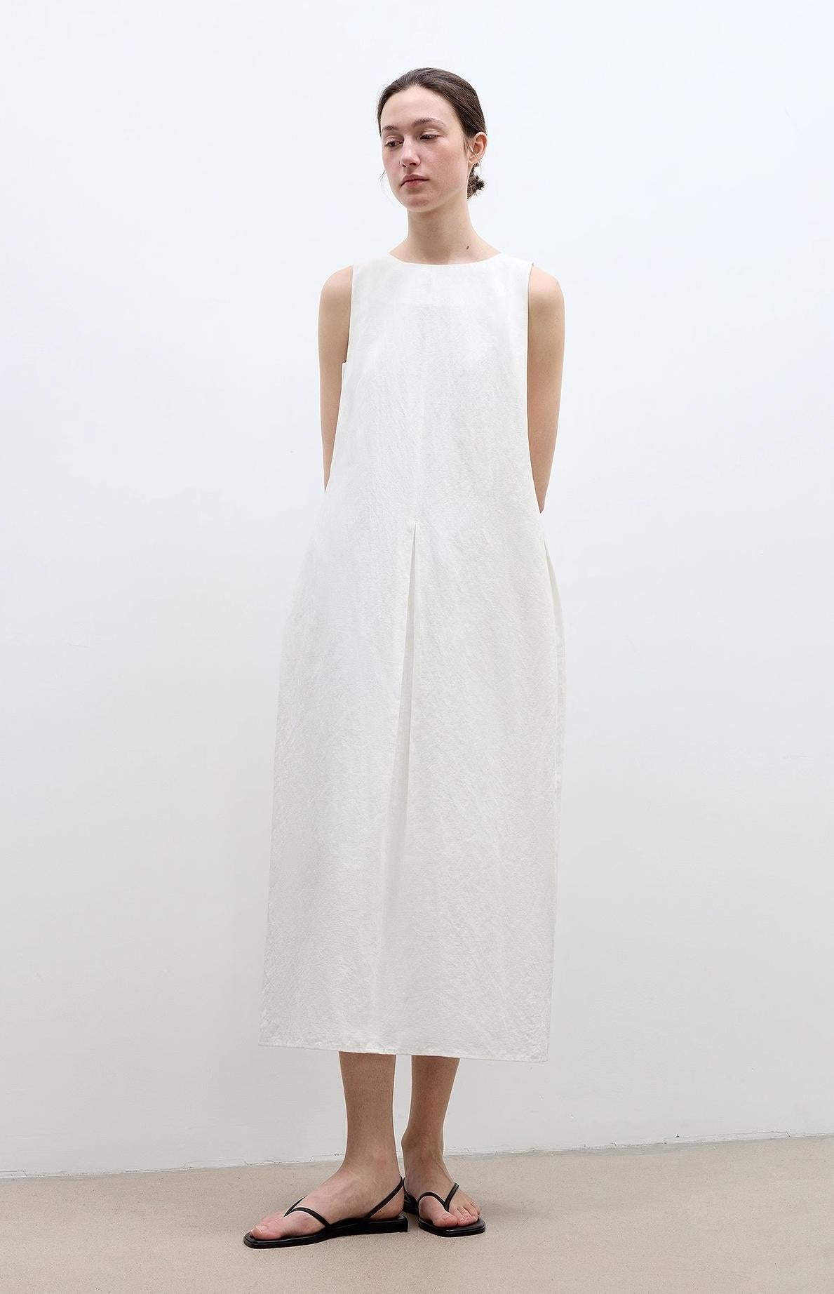 "Deyanuo" hemp three - dimensional hourglass sleeveless round neck loose slim dress for women - variant_title