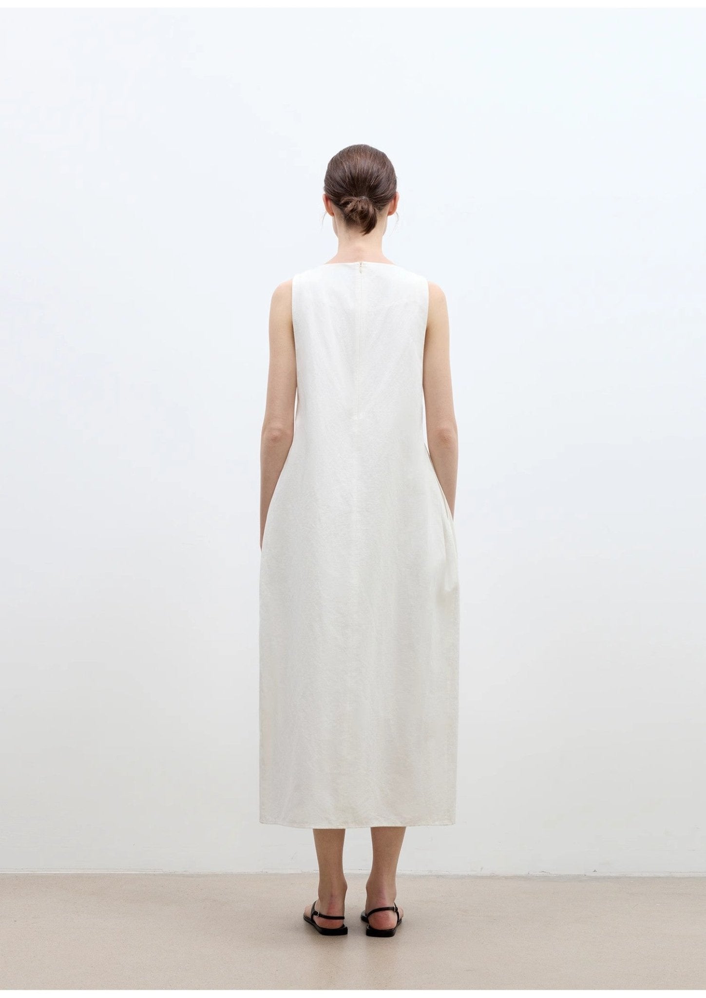 "Deyanuo" hemp three - dimensional hourglass sleeveless round neck loose slim dress for women - variant_title