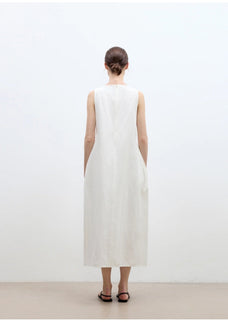 "Deyanuo" hemp three - dimensional hourglass sleeveless round neck loose slim dress for women - variant_title