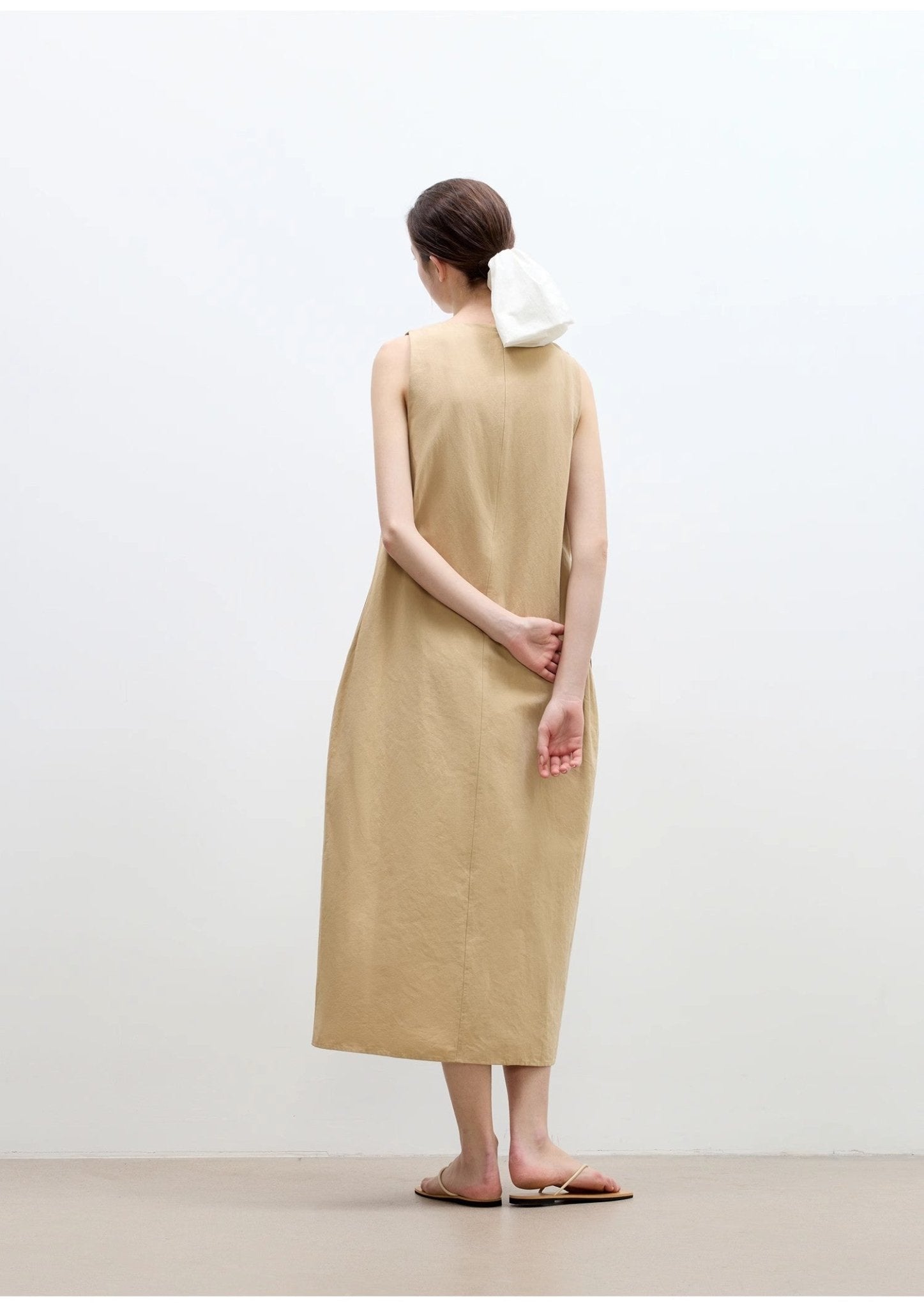 "Deyanuo" hemp three - dimensional hourglass sleeveless round neck loose slim dress for women - variant_title