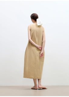 "Deyanuo" hemp three - dimensional hourglass sleeveless round neck loose slim dress for women - variant_title