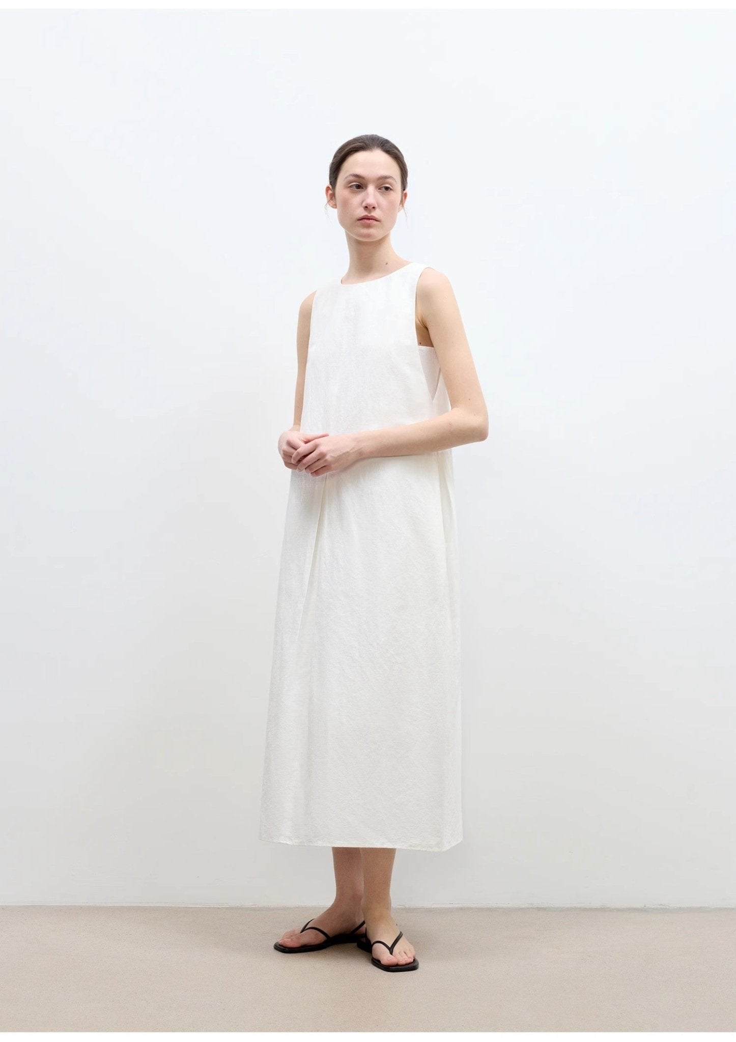 "Deyanuo" hemp three - dimensional hourglass sleeveless round neck loose slim dress for women - variant_title