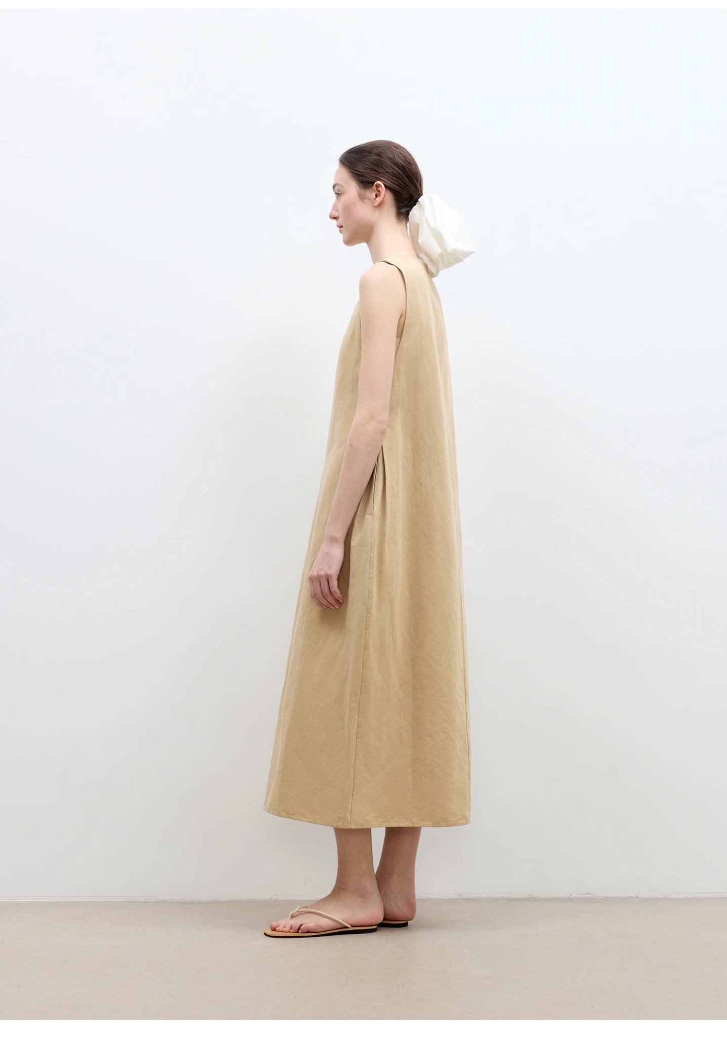 "Deyanuo" hemp three - dimensional hourglass sleeveless round neck loose slim dress for women - variant_title