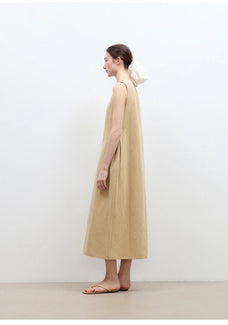 "Deyanuo" hemp three - dimensional hourglass sleeveless round neck loose slim dress for women - variant_title