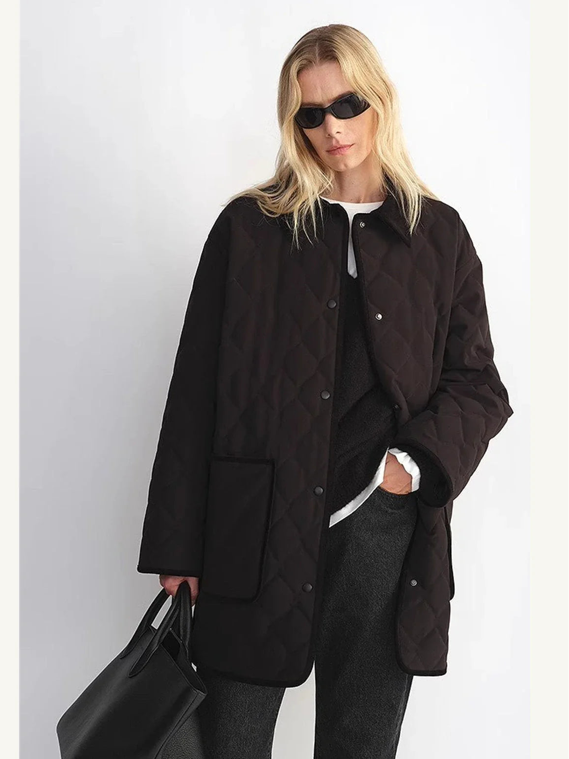 Fireladyfur Diamond Texture goose down barn jacket black side view