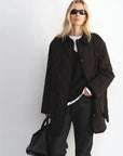 Fireladyfur Diamond Texture black goose down barn jacket color view