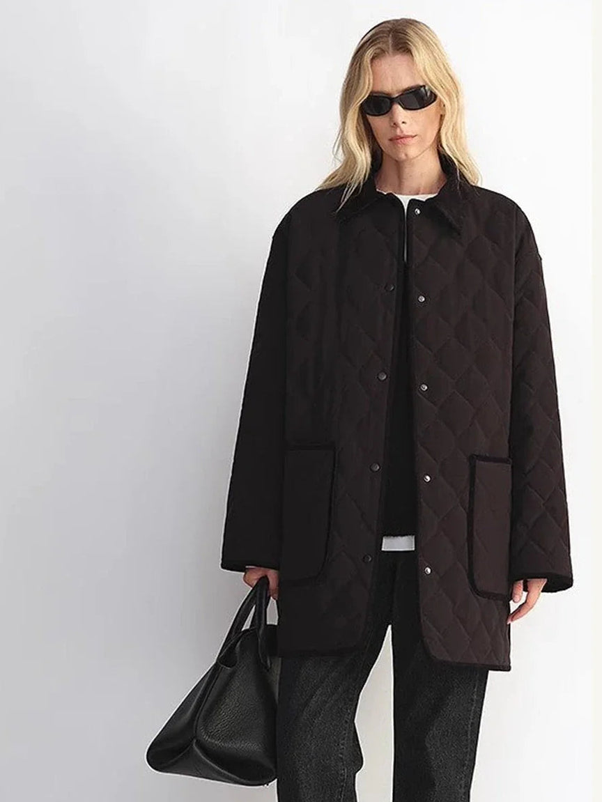 Fireladyfur Diamond Texture goose down barn jacket black front view