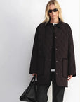 Fireladyfur Diamond Texture goose down barn jacket black front view