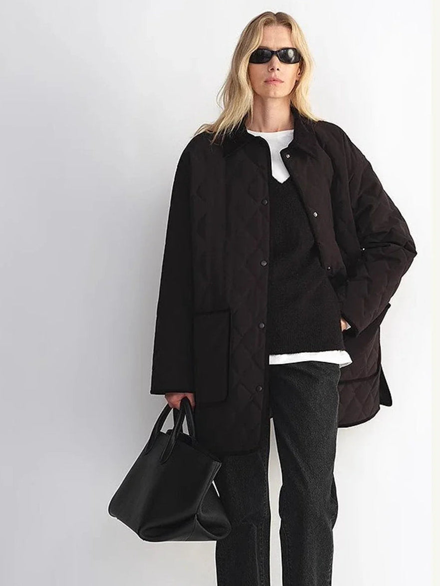 Fireladyfur Diamond Texture goose down barn jacket black outfit view