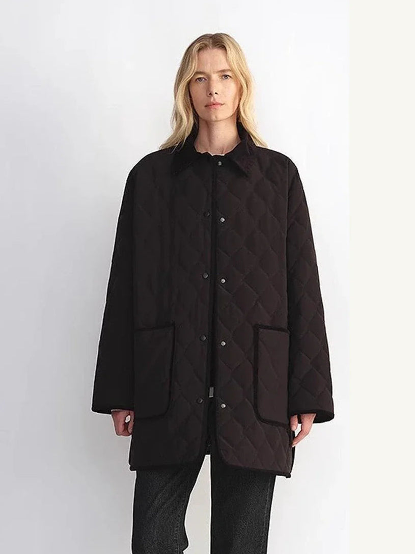 Fireladyfur Diamond Texture goose down barn jacket black full front view