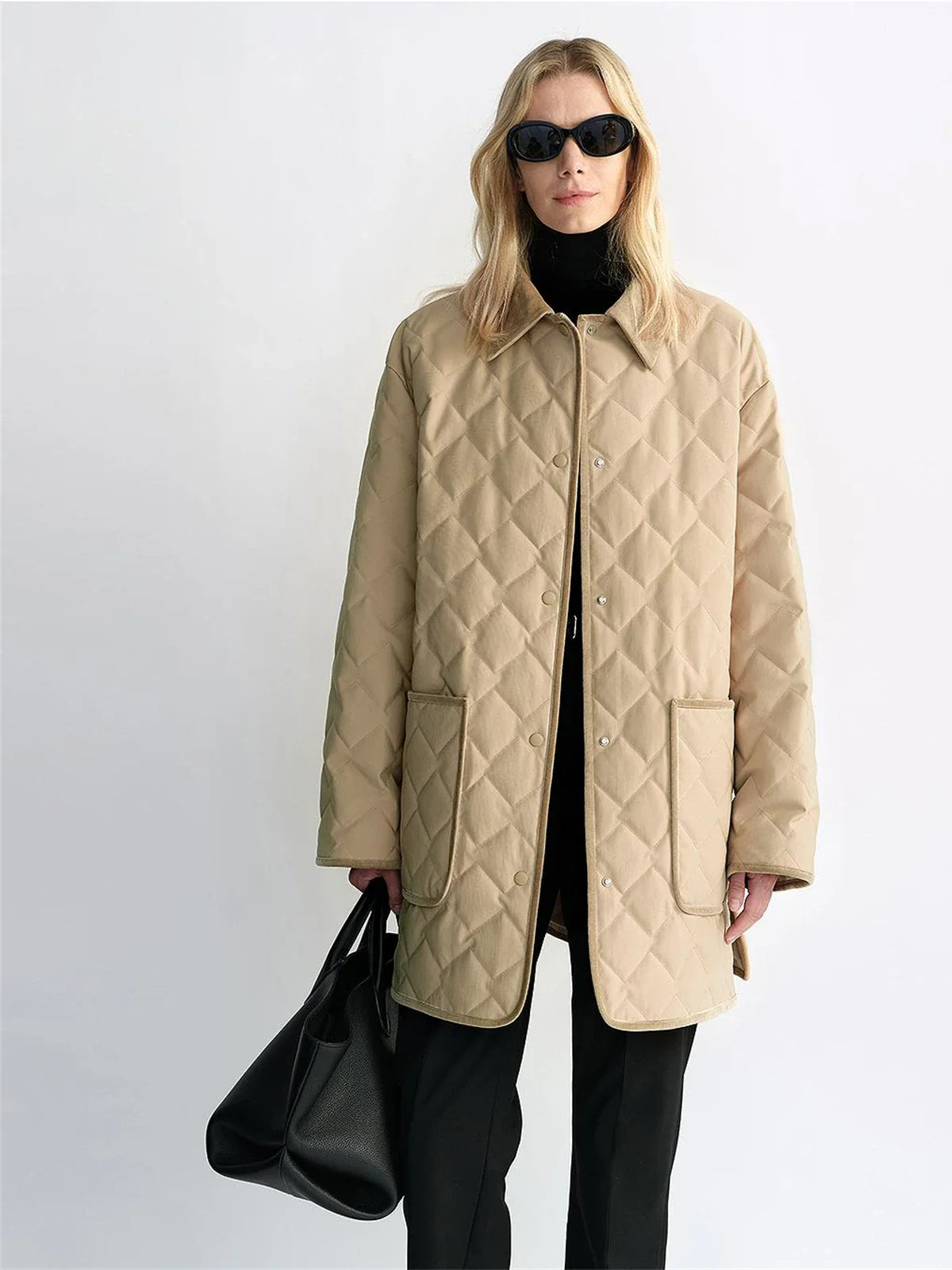Fireladyfur Diamond Texture khaki goose down barn jacket color view