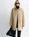 Fireladyfur Diamond Texture khaki goose down barn jacket color view