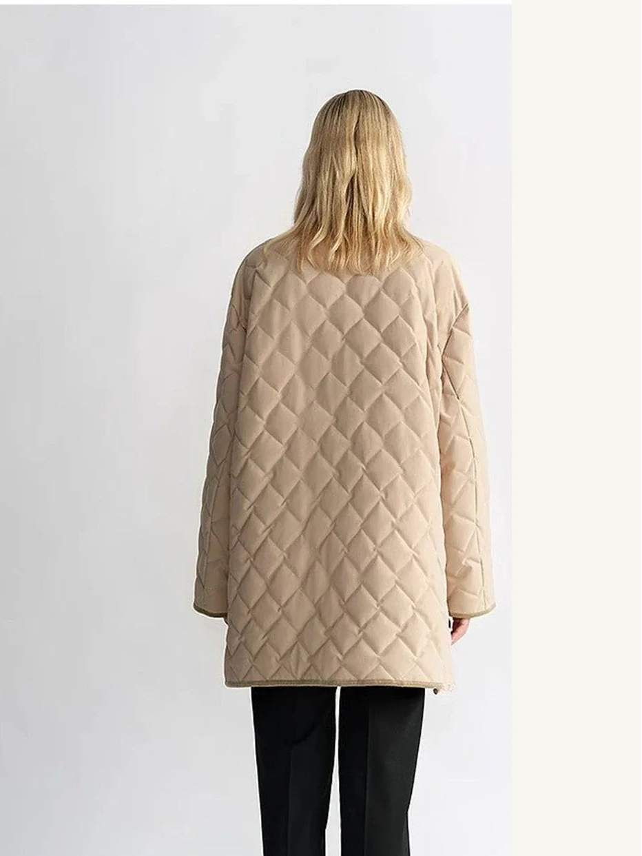 Fireladyfur Diamond Texture khaki goose down barn jacket back view
