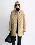"Diamond Texture" Splicing Lapel 90 White Goose Down Barn Jacket Down Jacket Women - variant_title