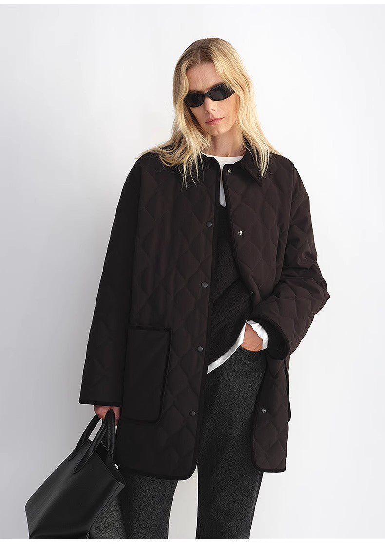 "Diamond Texture" Splicing Lapel 90 White Goose Down Barn Jacket Down Jacket Women - variant_title