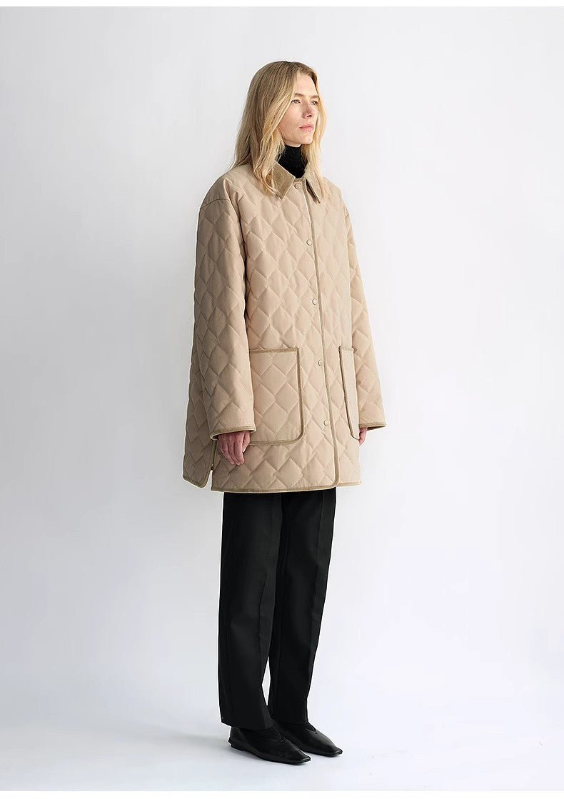 "Diamond Texture" Splicing Lapel 90 White Goose Down Barn Jacket Down Jacket Women - variant_title