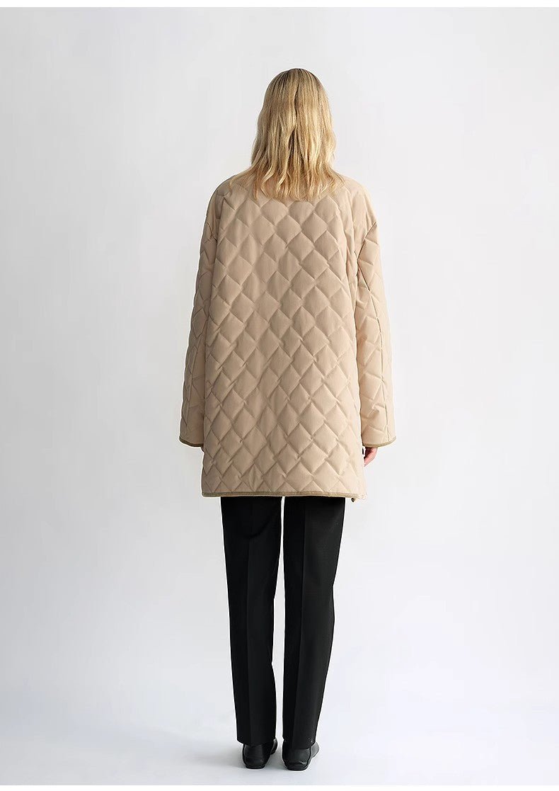 "Diamond Texture" Splicing Lapel 90 White Goose Down Barn Jacket Down Jacket Women - variant_title