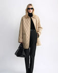 "Diamond Texture" Splicing Lapel 90 White Goose Down Barn Jacket Down Jacket Women - variant_title