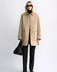 "Diamond Texture" Splicing Lapel 90 White Goose Down Barn Jacket Down Jacket Women - variant_title