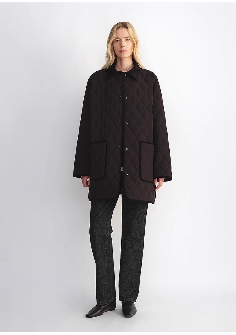 "Diamond Texture" Splicing Lapel 90 White Goose Down Barn Jacket Down Jacket Women - variant_title