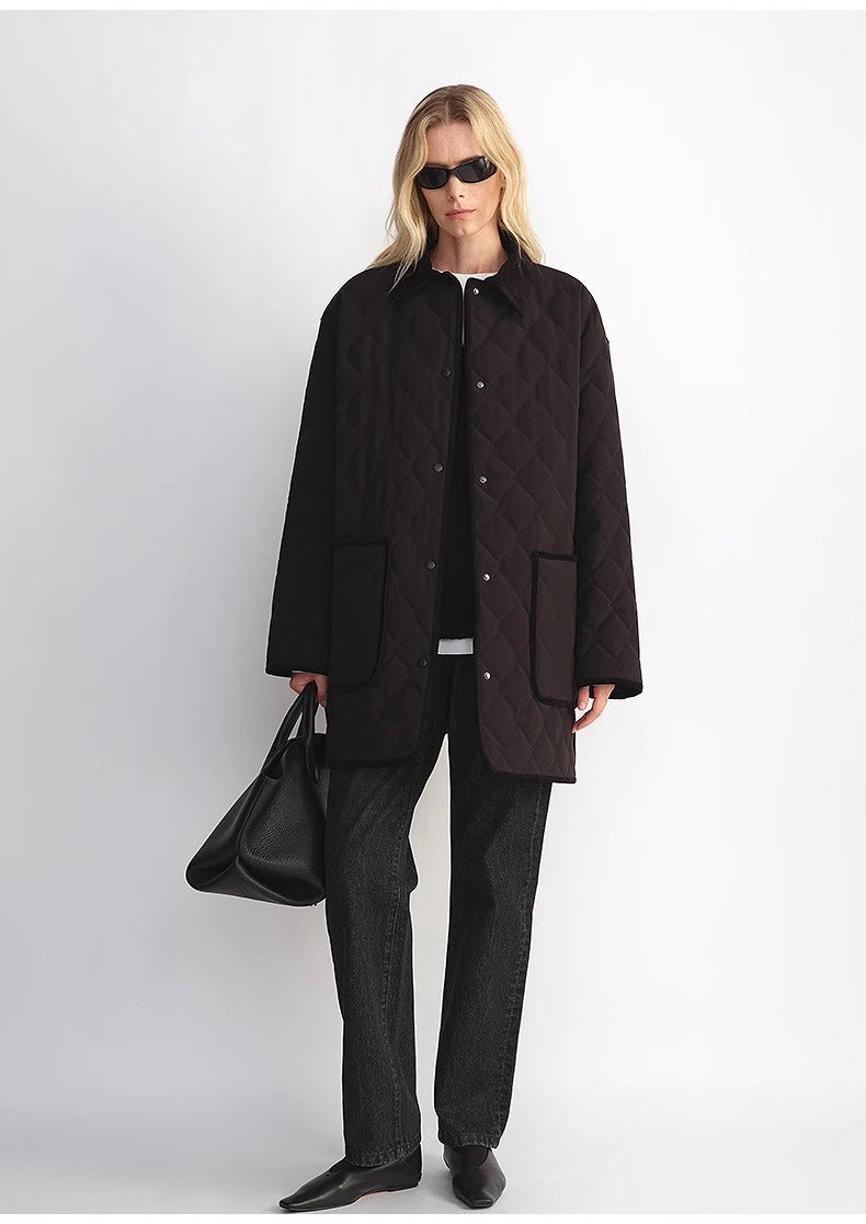 "Diamond Texture" Splicing Lapel 90 White Goose Down Barn Jacket Down Jacket Women - variant_title